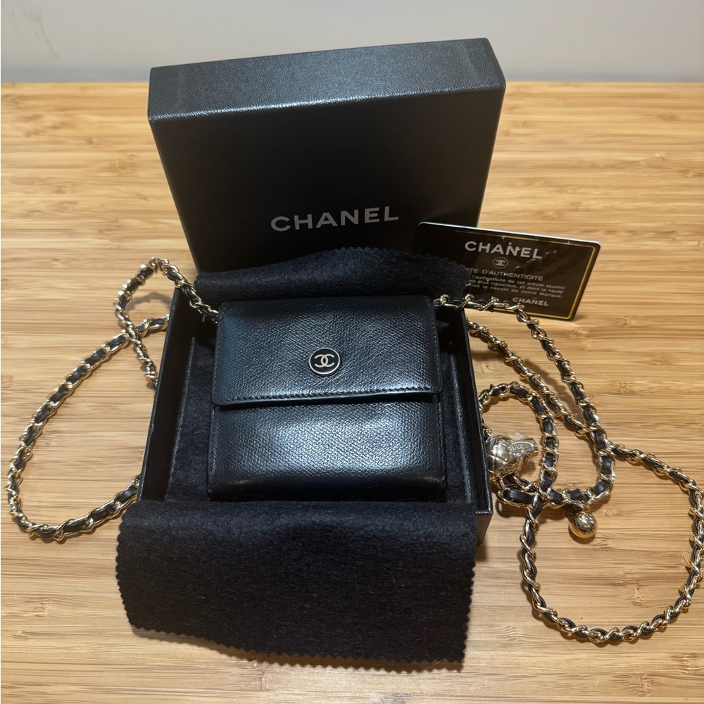 Chanel Bifold Wallet Black Coco Button